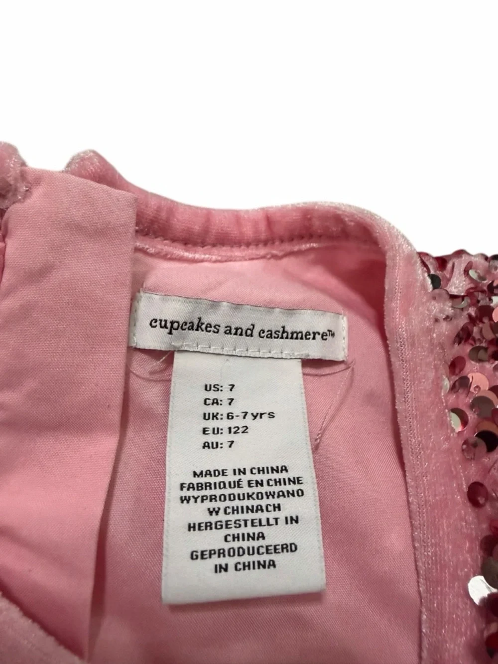Cupcakes‎ and Cashmere Girls Pink Sequin Velvet Shift Dress | Size 7